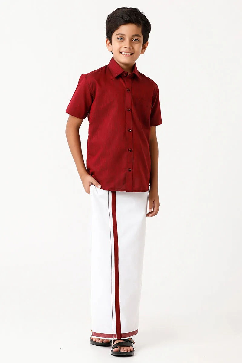 Varna - Maroon Matching Fixit Dhoti and Shirt 2 in 1 Set For Kids | Uathayam
