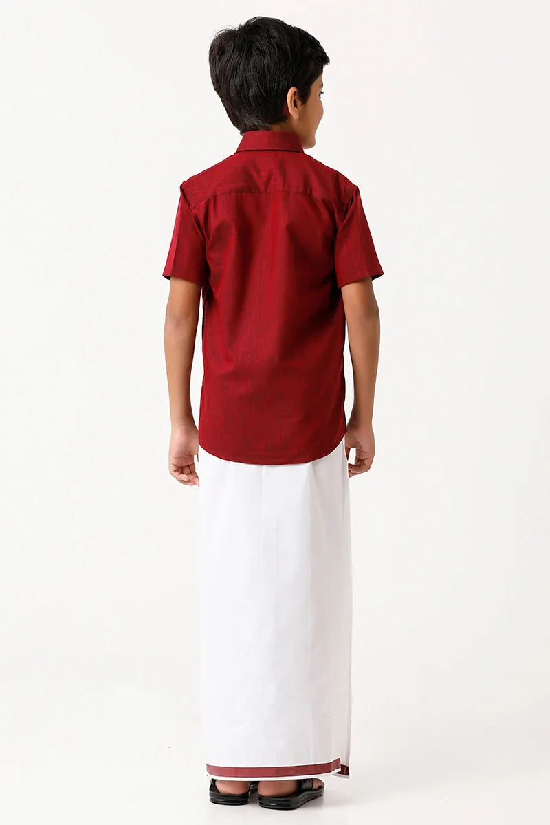 Varna - Maroon Matching Fixit Dhoti and Shirt 2 in 1 Set For Kids | Uathayam