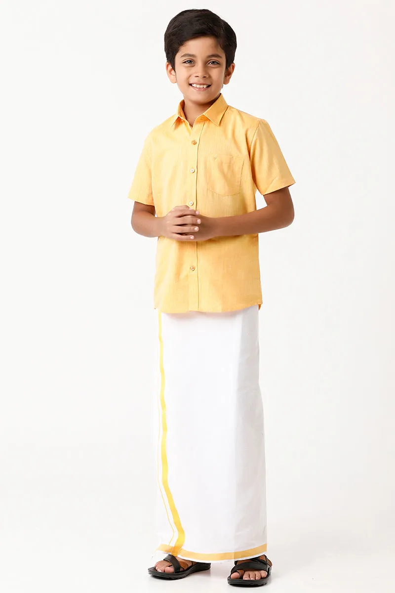 Varna - Yellow Matching Fixit Dhoti and Shirt 2 in 1 Set For Kids | Uathayam