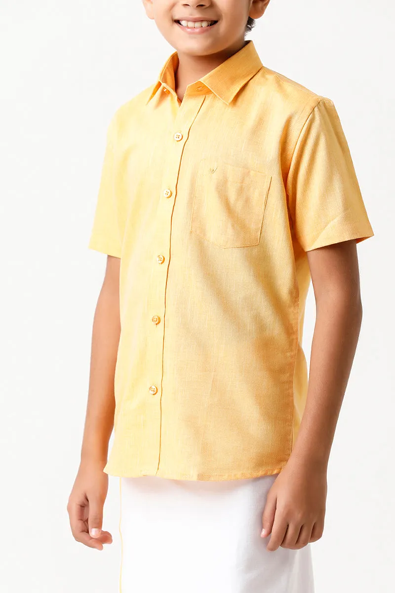 Varna - Yellow Matching Fixit Dhoti and Shirt 2 in 1 Set For Kids | Uathayam