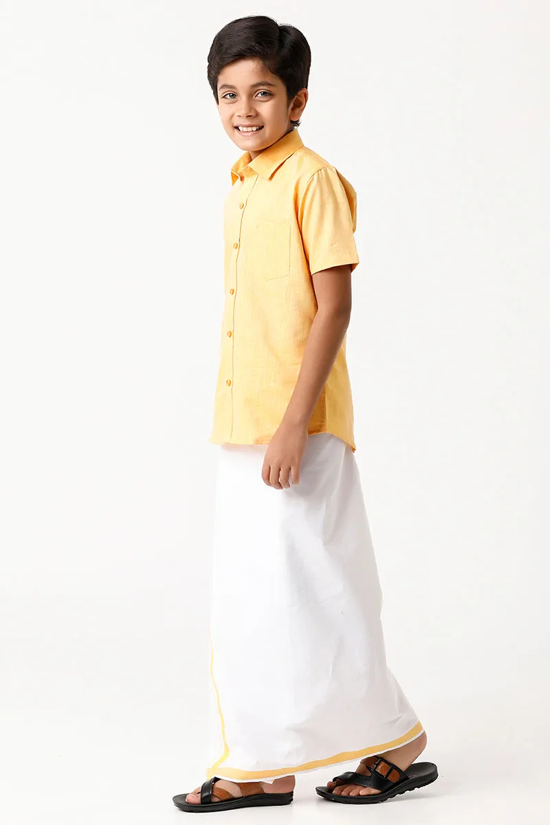 Varna - Yellow Matching Fixit Dhoti and Shirt 2 in 1 Set For Kids | Uathayam