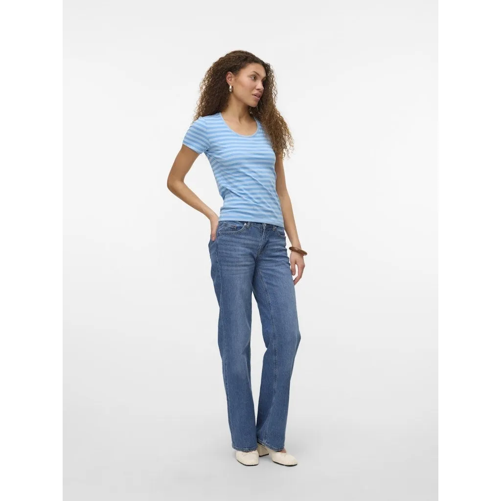 VERO MODA dame t-shirt VMLOTTE - Azure Blue Stripes AIRY BLUE