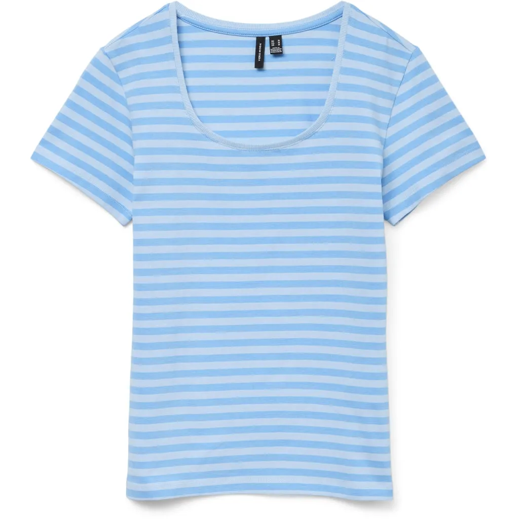 VERO MODA dame t-shirt VMLOTTE - Azure Blue Stripes AIRY BLUE