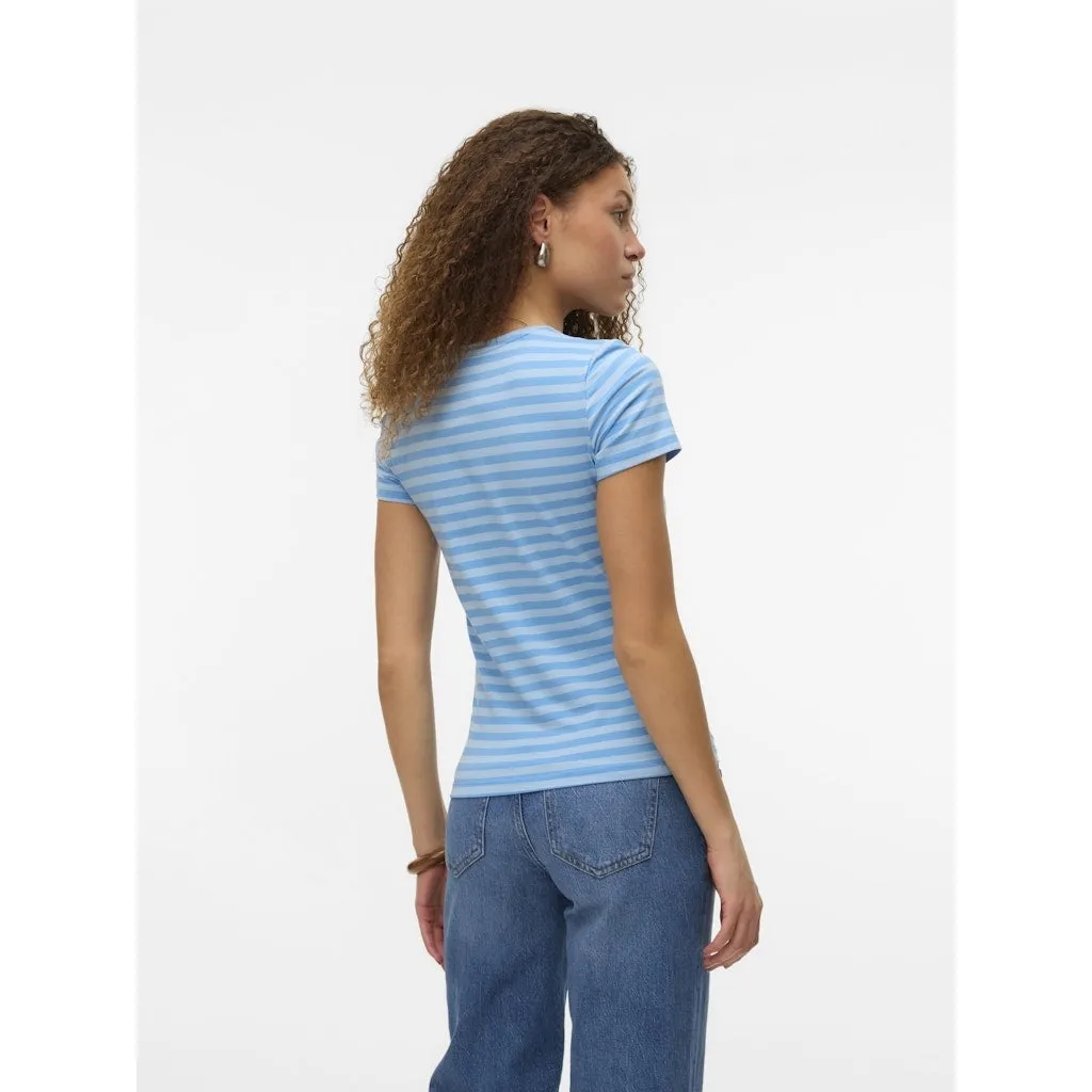 VERO MODA dame t-shirt VMLOTTE - Azure Blue Stripes AIRY BLUE