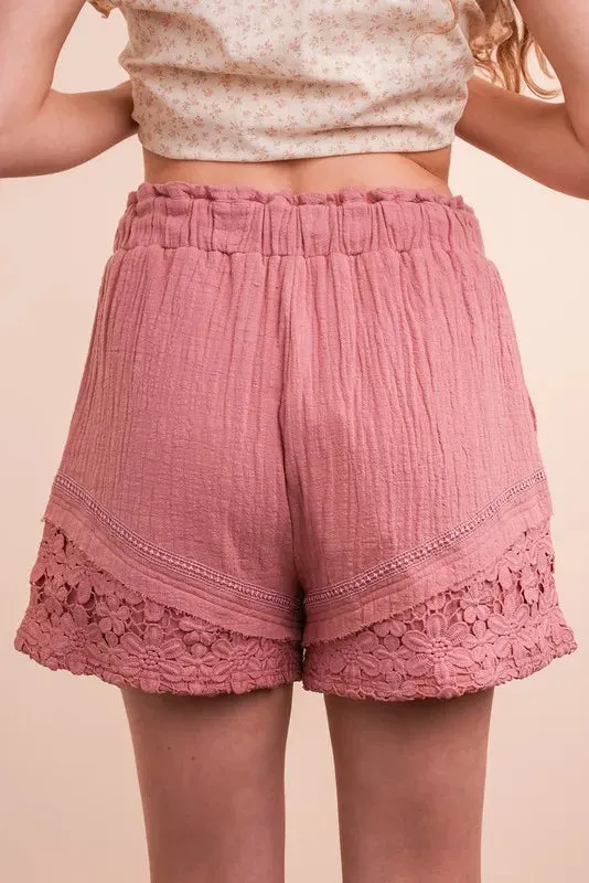 VERY J Lace Contrast Detail Woven Shorts