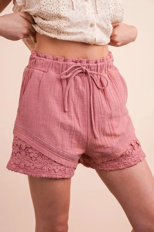 VERY J Lace Contrast Detail Woven Shorts