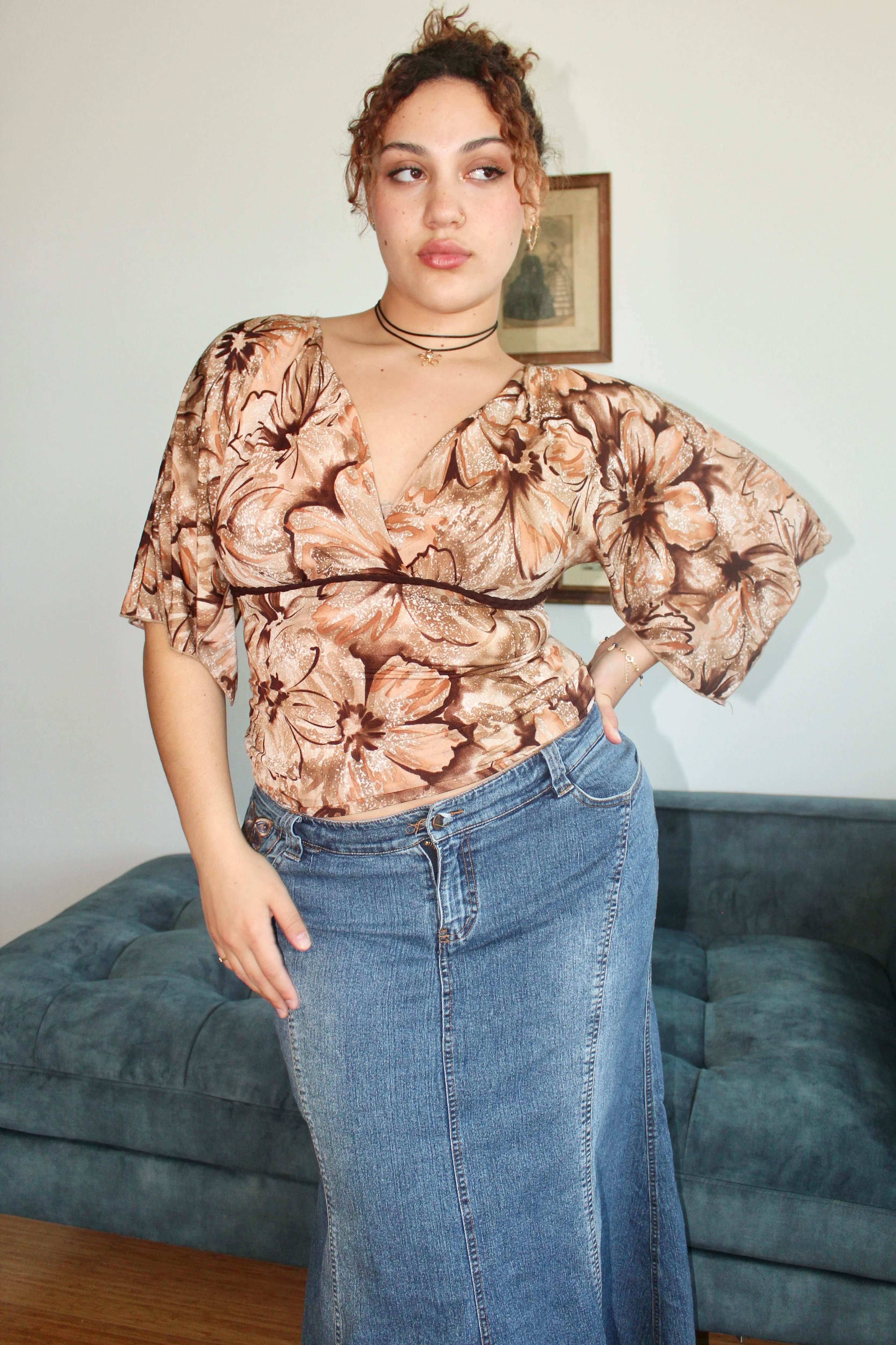 Vintage 90s Boho Split Sleeve Blouse (L)