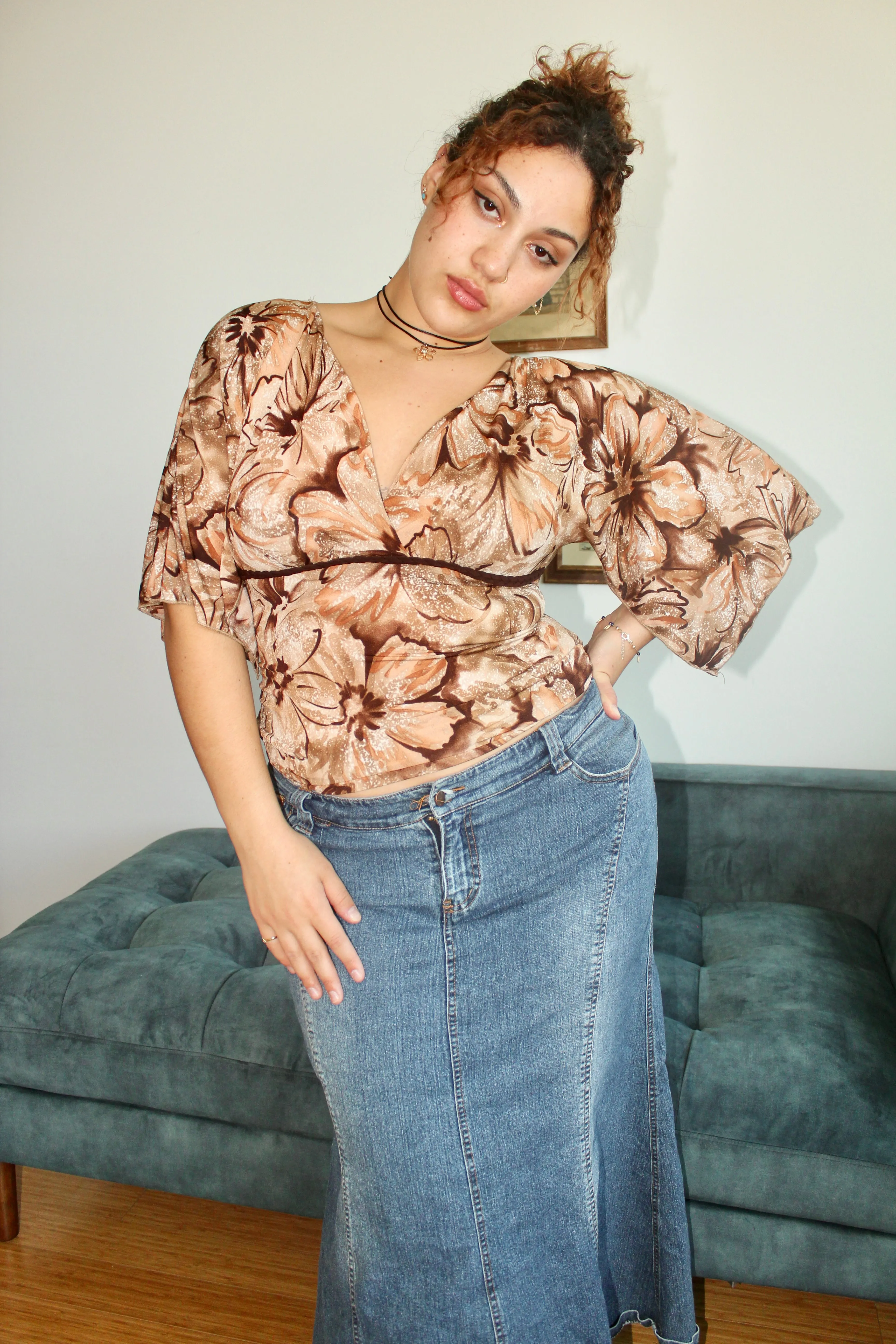 Vintage 90s Boho Split Sleeve Blouse (L)