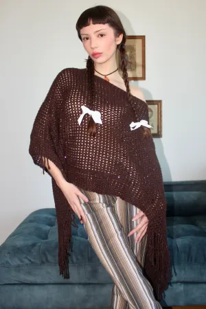 Vintage 90s Chocolate Fringe Poncho (One Size)