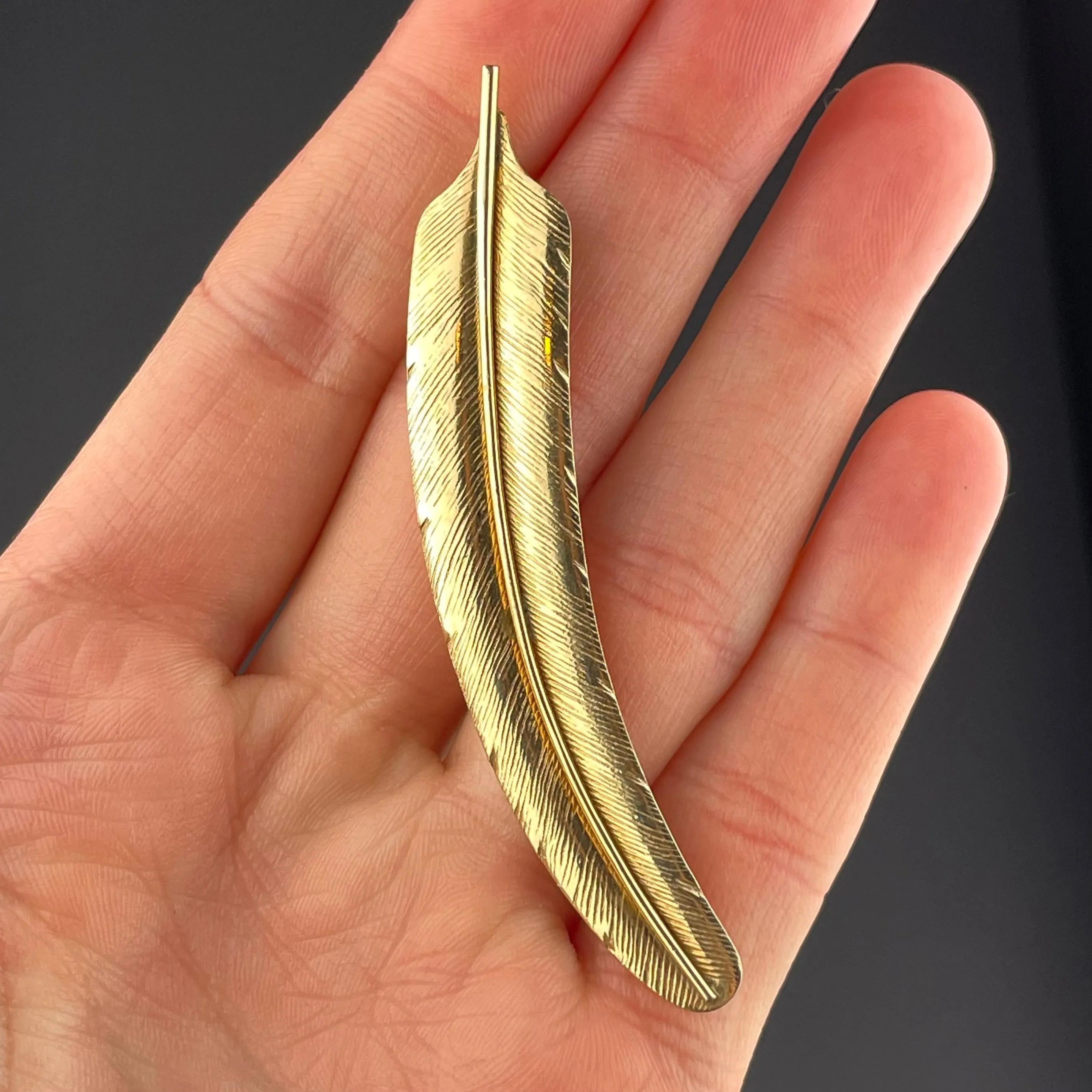 Vintage Gold Feather Pendant Brooch