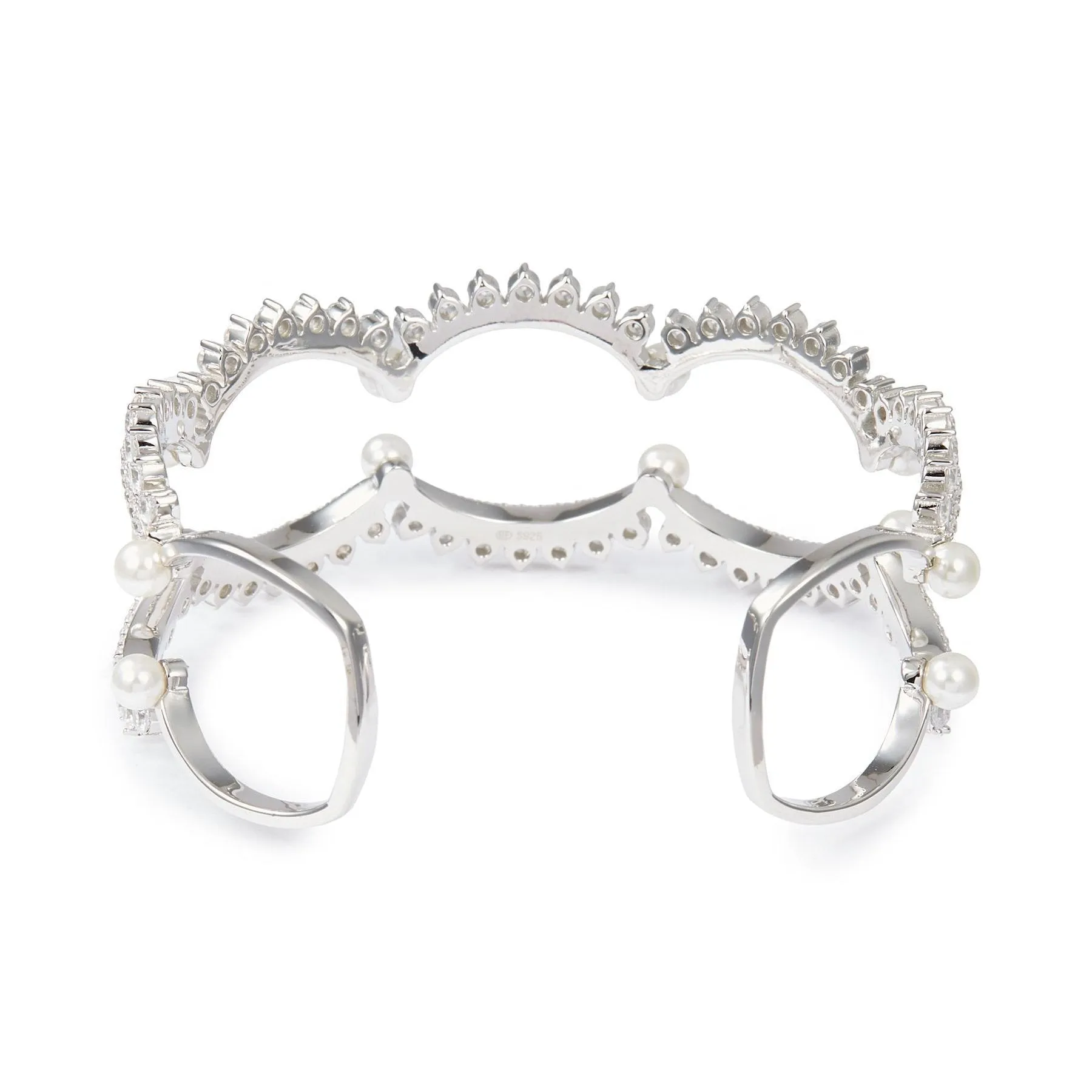 Wedding Lace Shell Pearl Silver Openwork Cuff Bracelet