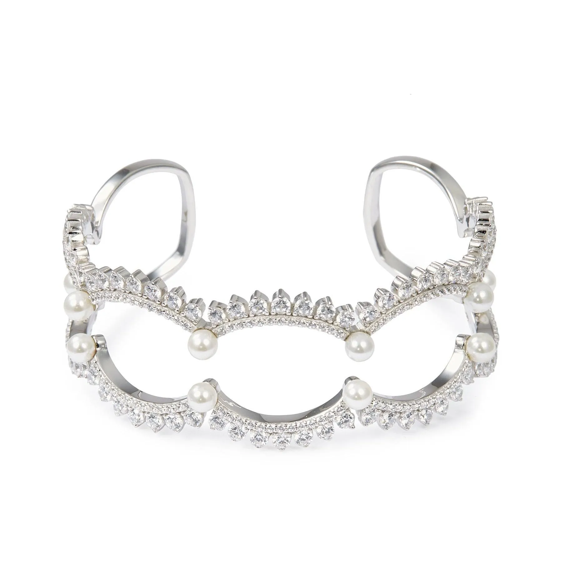 Wedding Lace Shell Pearl Silver Openwork Cuff Bracelet