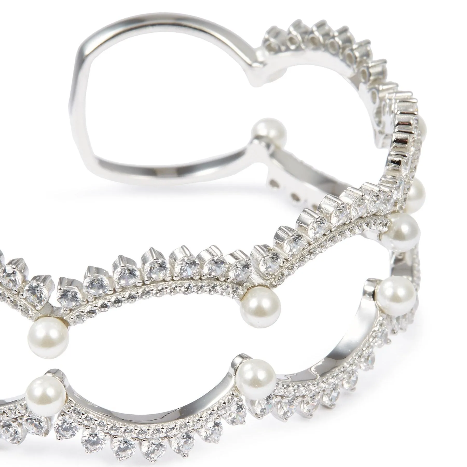 Wedding Lace Shell Pearl Silver Openwork Cuff Bracelet