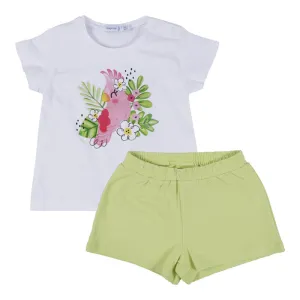 White & Green Cotton Shorts Set