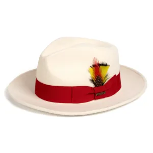 White & Red Fedora 100% Australian Wool Crushable Hat