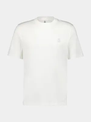 White Cotton Crew-Neck T-Shirt with Logo
