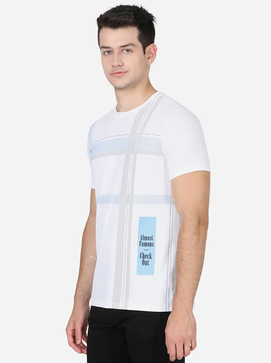 White Printed Slim Fit T-Shirt | JadeBlue