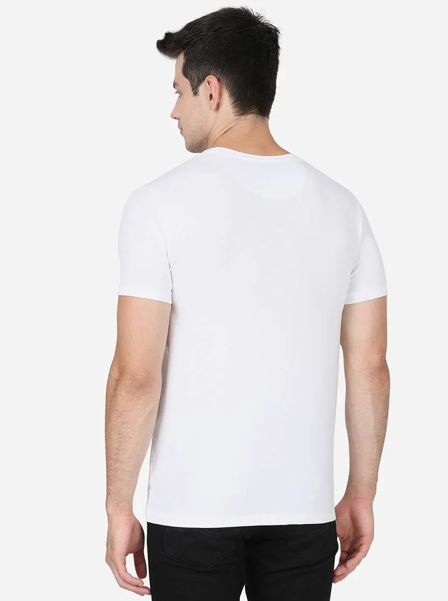 White Printed Slim Fit T-Shirt | JadeBlue