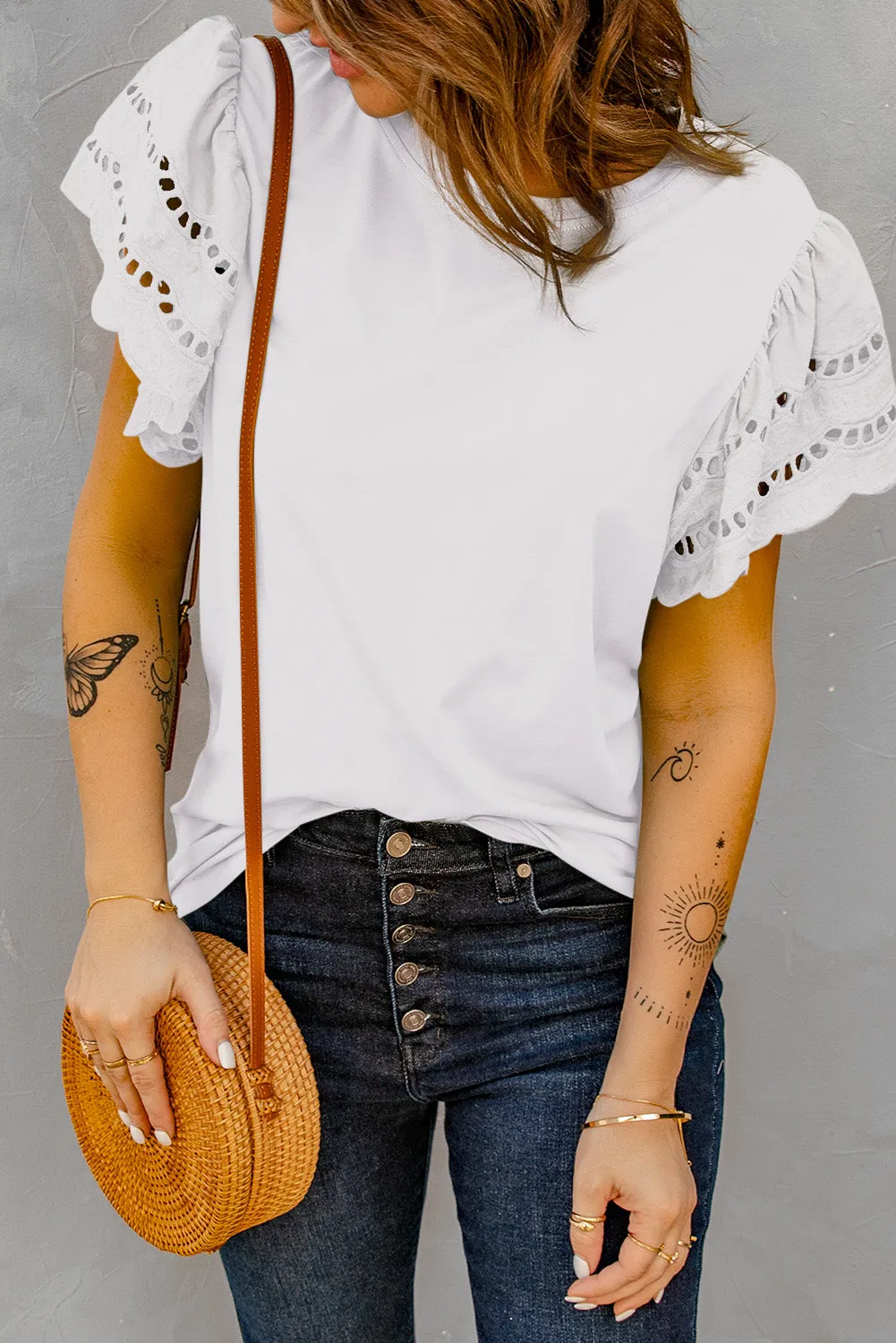 White Ruffle Short Sleeve T-shirt