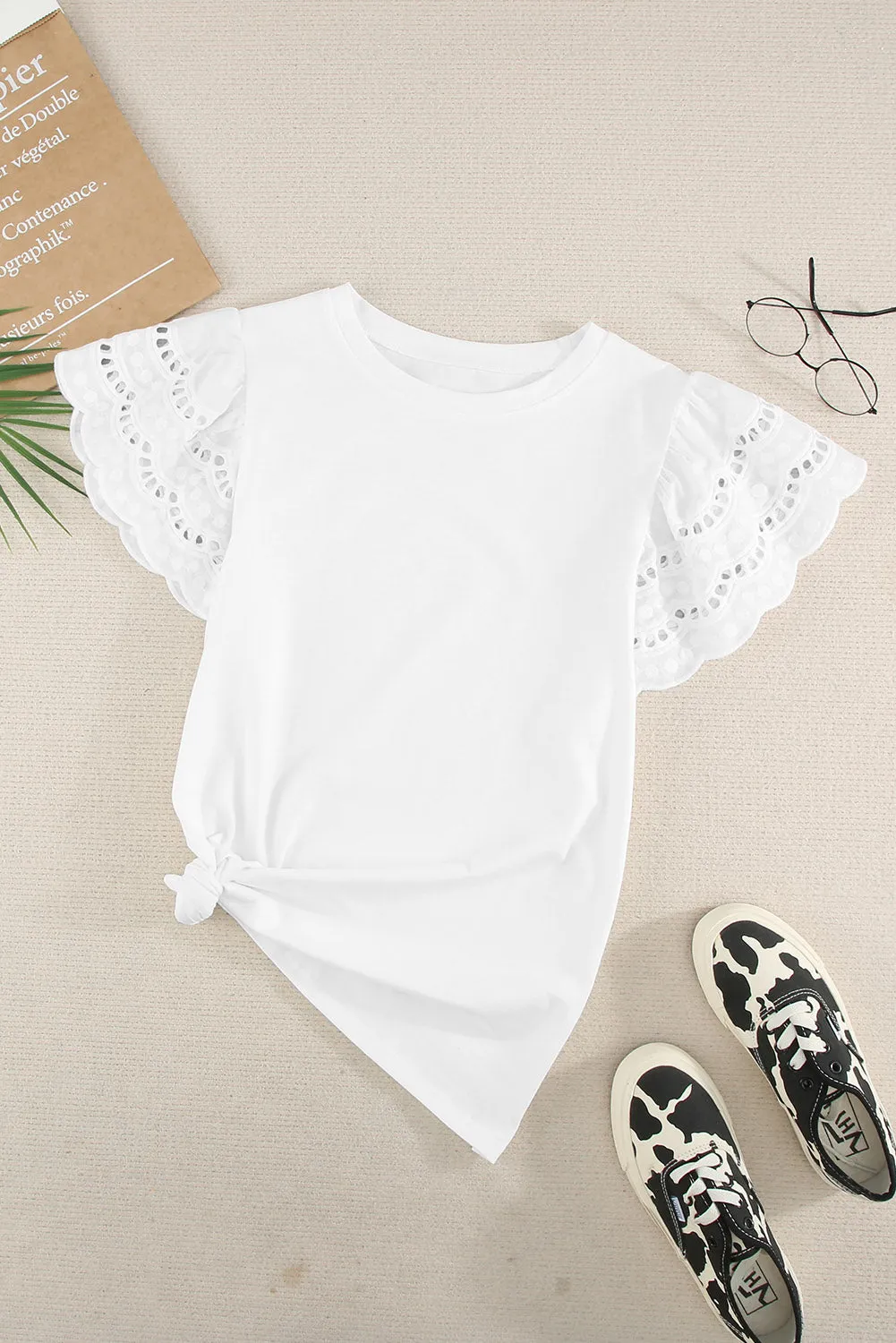 White Ruffle Short Sleeve T-shirt