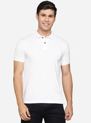 White Solid Slim Fit Polo T-Shirt | Greenfibre