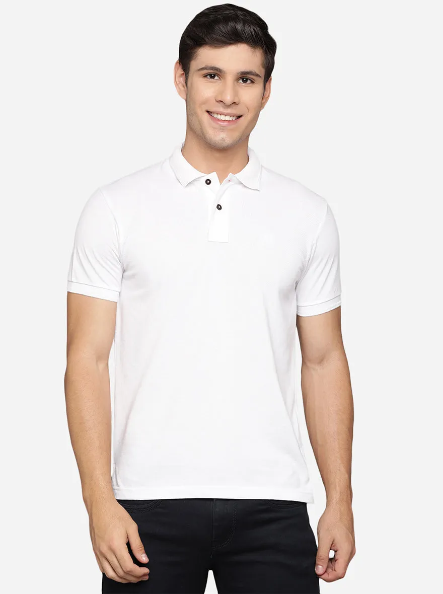 White Solid Slim Fit Polo T-Shirt | Greenfibre