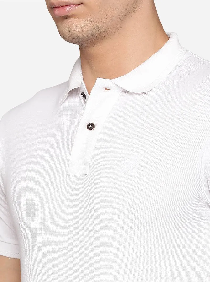 White Solid Slim Fit Polo T-Shirt | Greenfibre