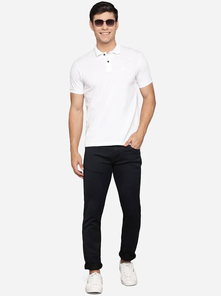 White Solid Slim Fit Polo T-Shirt | Greenfibre