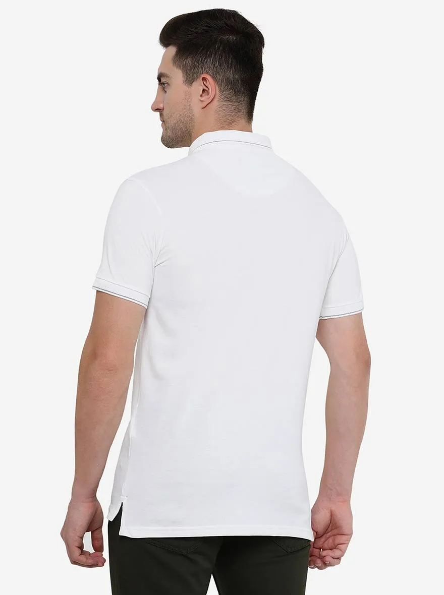 White Solid Slim Fit Polo T-Shirt | JadeBlue