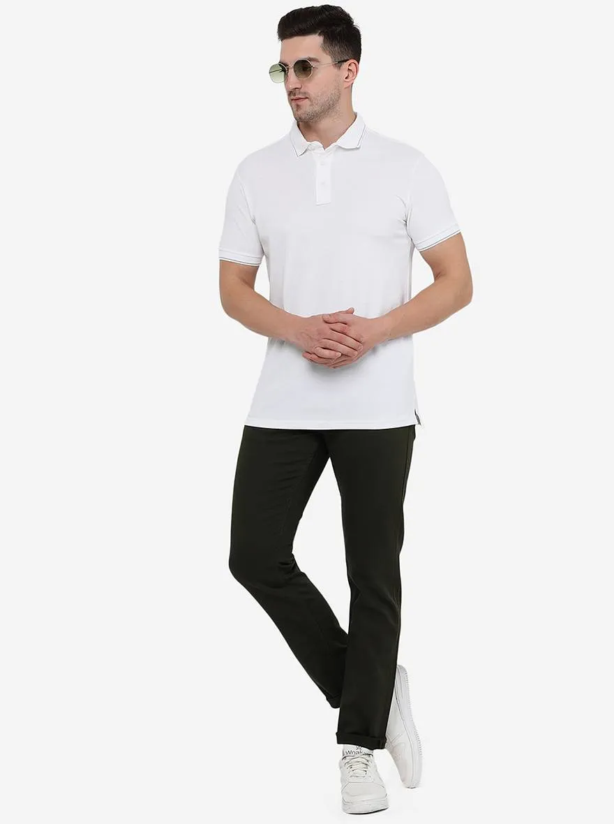 White Solid Slim Fit Polo T-Shirt | JadeBlue