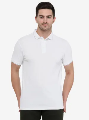 White Solid Slim Fit Polo T-Shirt | JadeBlue
