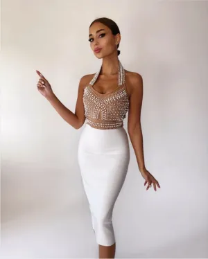 WolffMode Perlen-Bodycon-Kleid