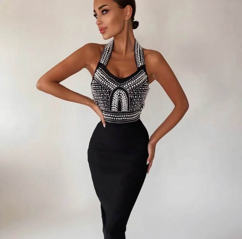WolffMode Perlen-Bodycon-Kleid