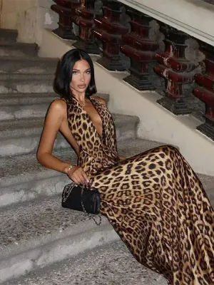 Women Elegant Leopard Print Long Dresses