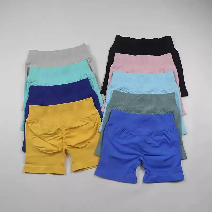 Women Impact Shorts Ribbed Waist Yoga Shorts Seamless Scrunch Bum Workout Gym Shorts Booty Running Shorts