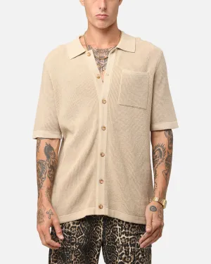 XXIII Zyair Knit Rib Button Up Shirt Tan