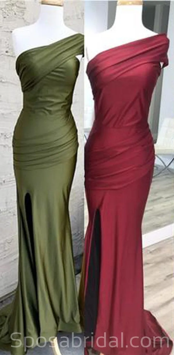 Yellow Elegant Formal One Shoulder High Slit Sexy Mermaid Bridesmaid Dresses, WG543