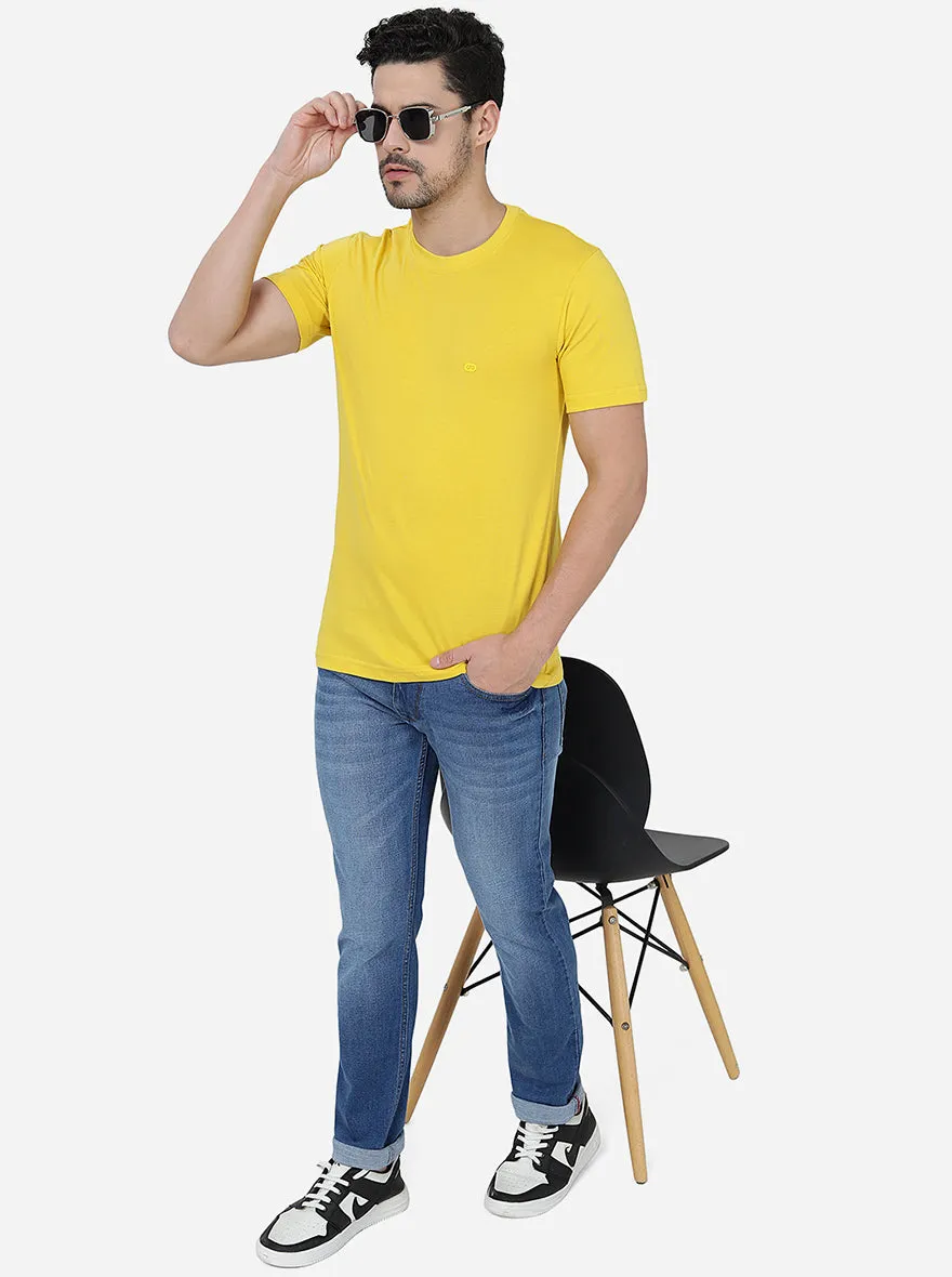 Yellow Solid Slim Fit T-Shirt | JadeBlue