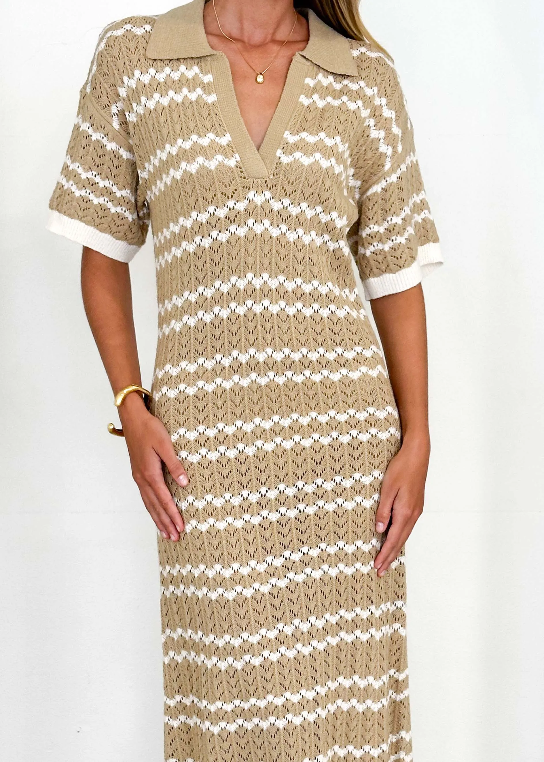 Zandrea Knit Maxi Dress - Beige Stripe