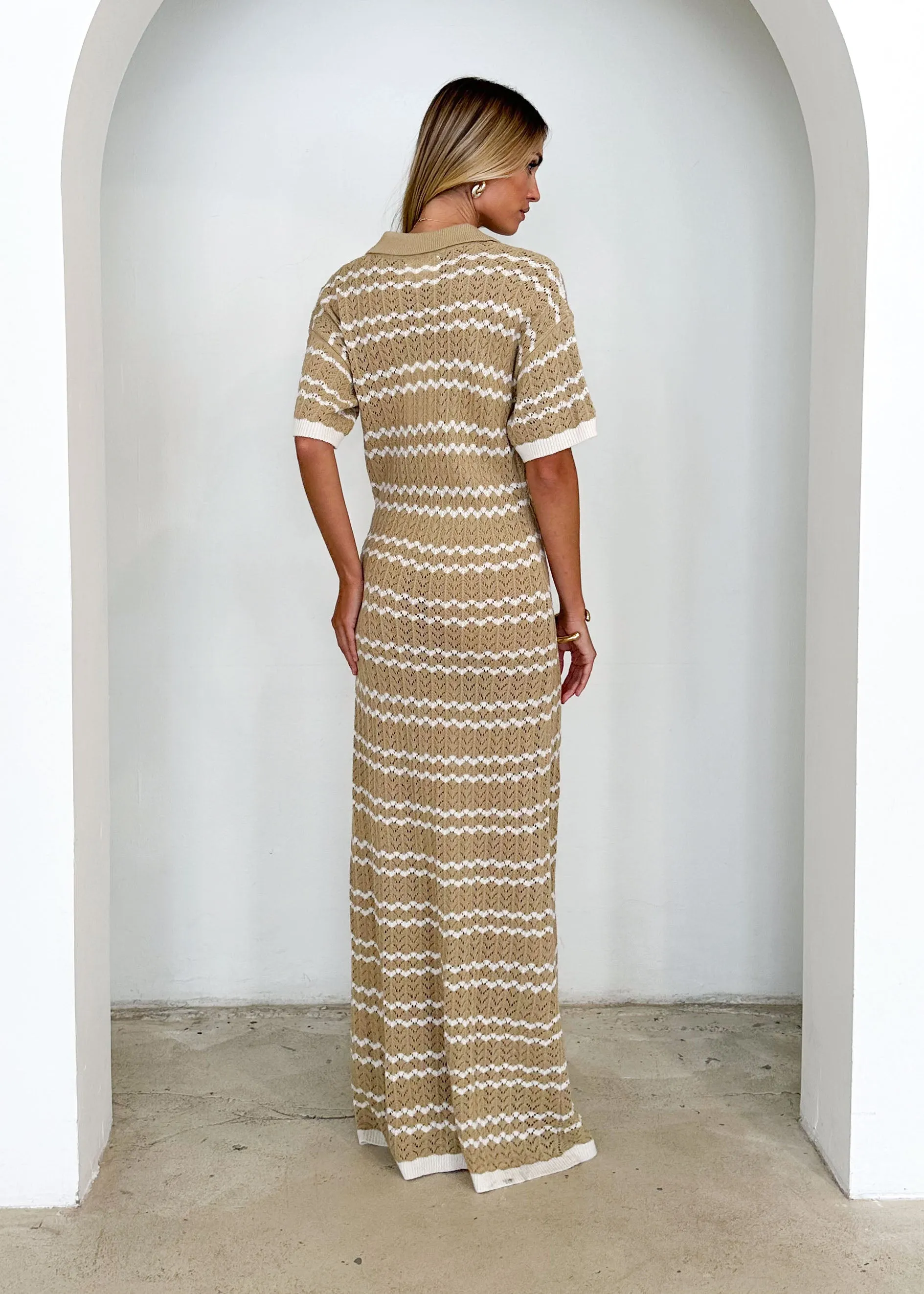 Zandrea Knit Maxi Dress - Beige Stripe