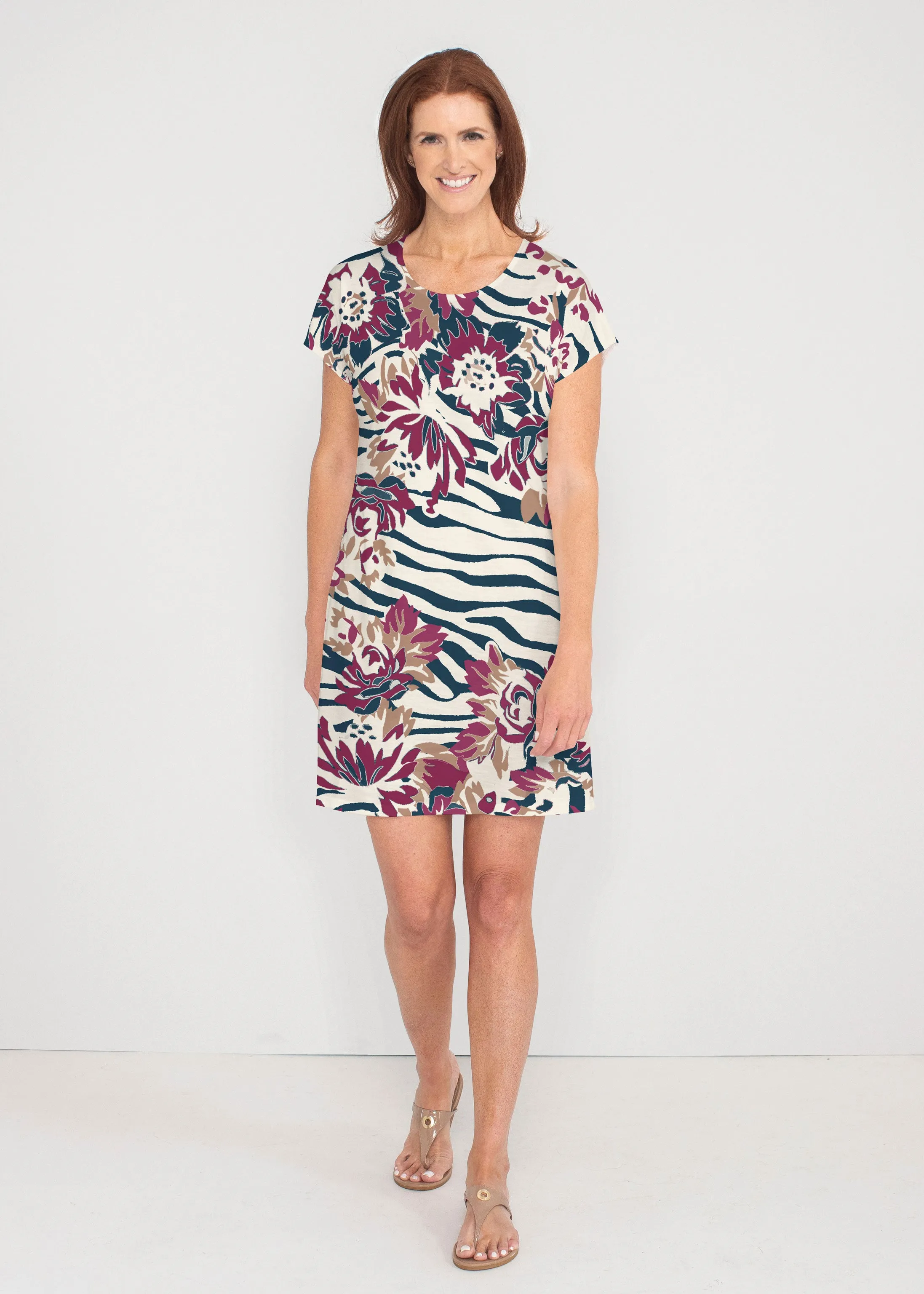 Zebra Posy Navy (8123) ~ Lucy Tee Dress