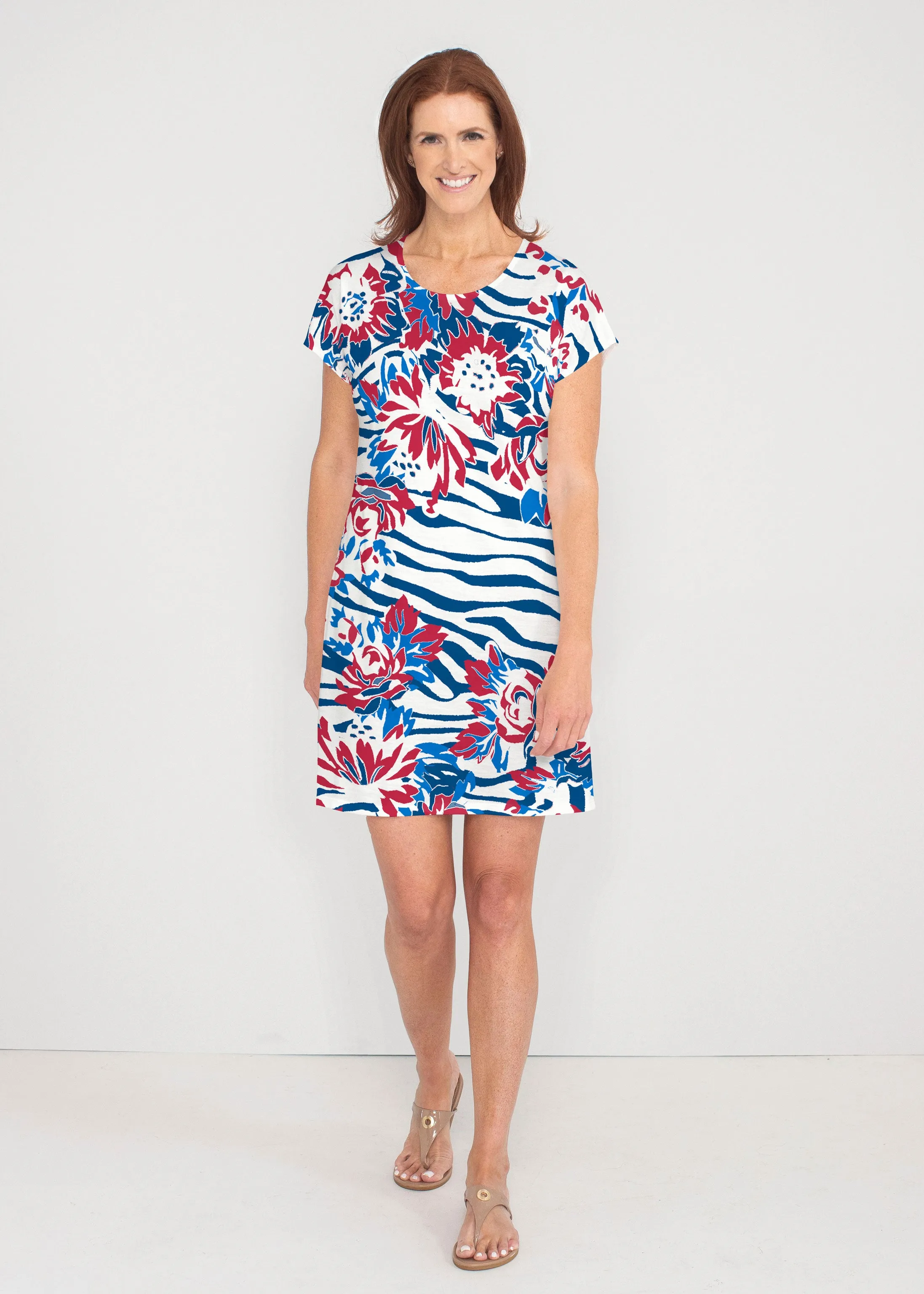 Zebra Posy Red-Blue (8132) ~ Lucy Tee Dress